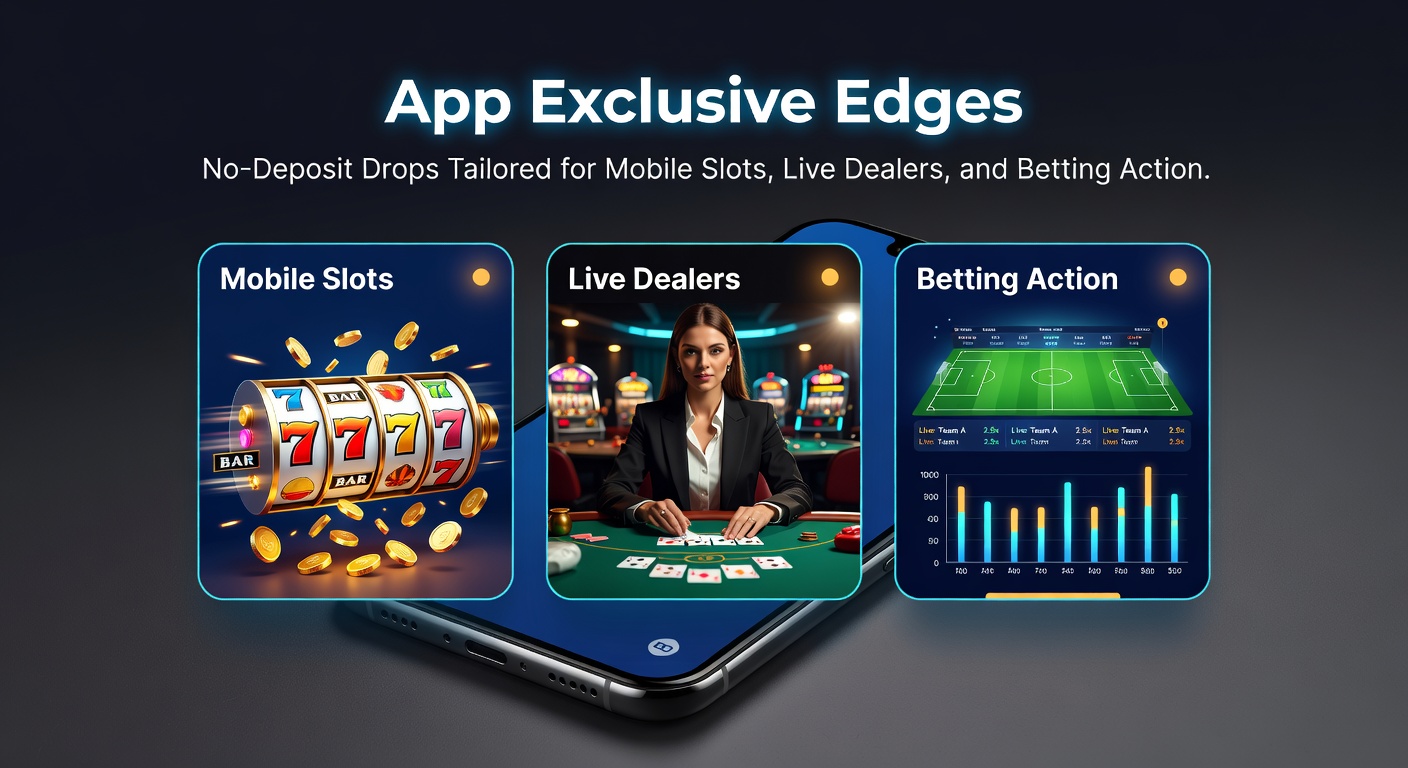 Smartphone displaying a vibrant mobile casino app with no-deposit bonus notifications for slots and live dealer games