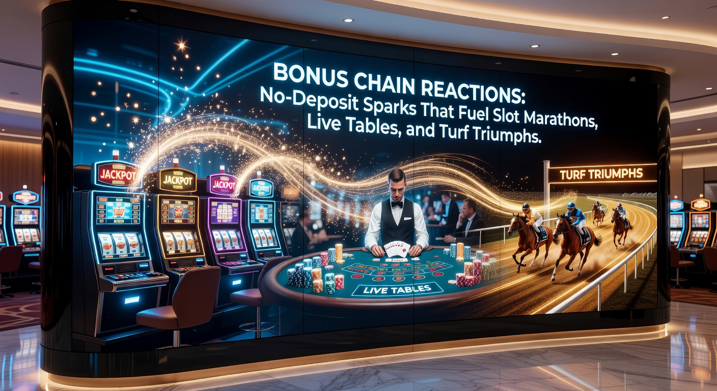 Vibrant slot machine reels spinning with cascading bonus symbols, illustrating chain reaction wins from no-deposit free spins
