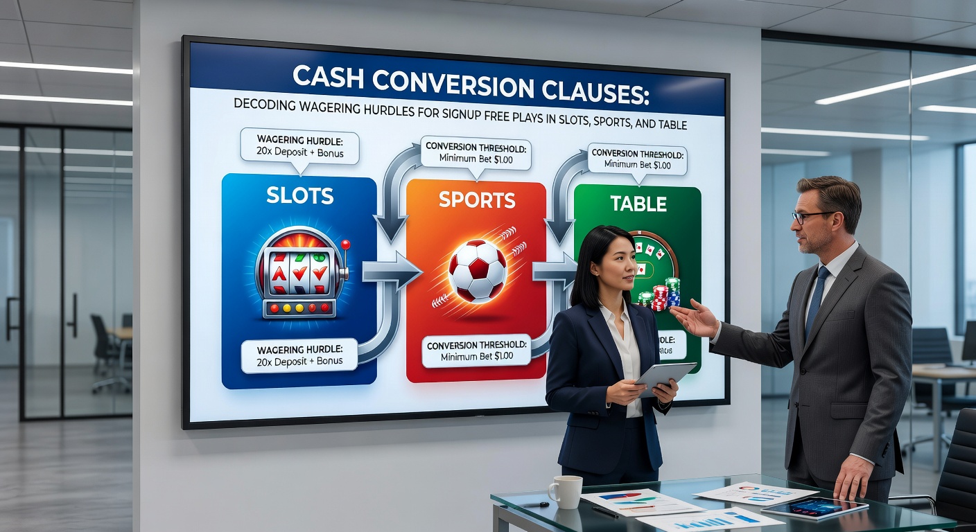 Graphic of a racetrack with hurdles labeled as wagering multiples, featuring slot reels, sports balls, and poker chips jumping obstacles