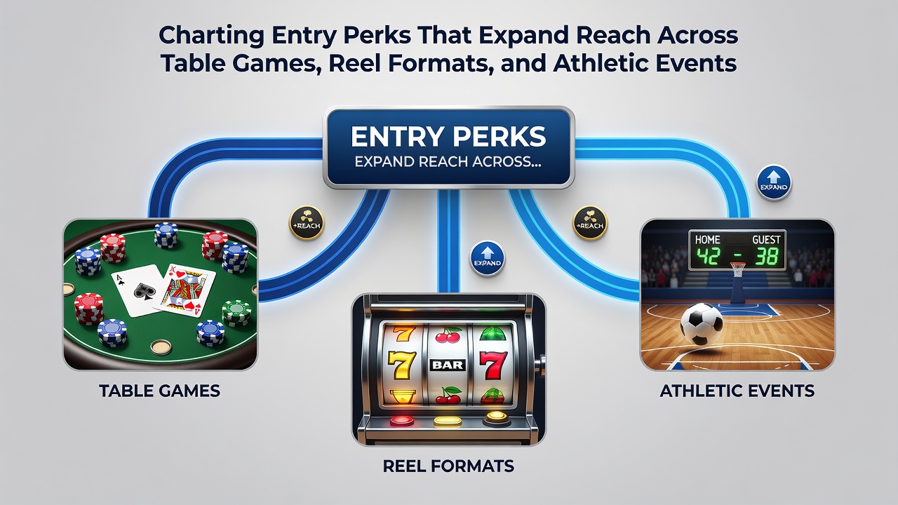 Visual breakdown of entry perks linking table games, slots, and sports events