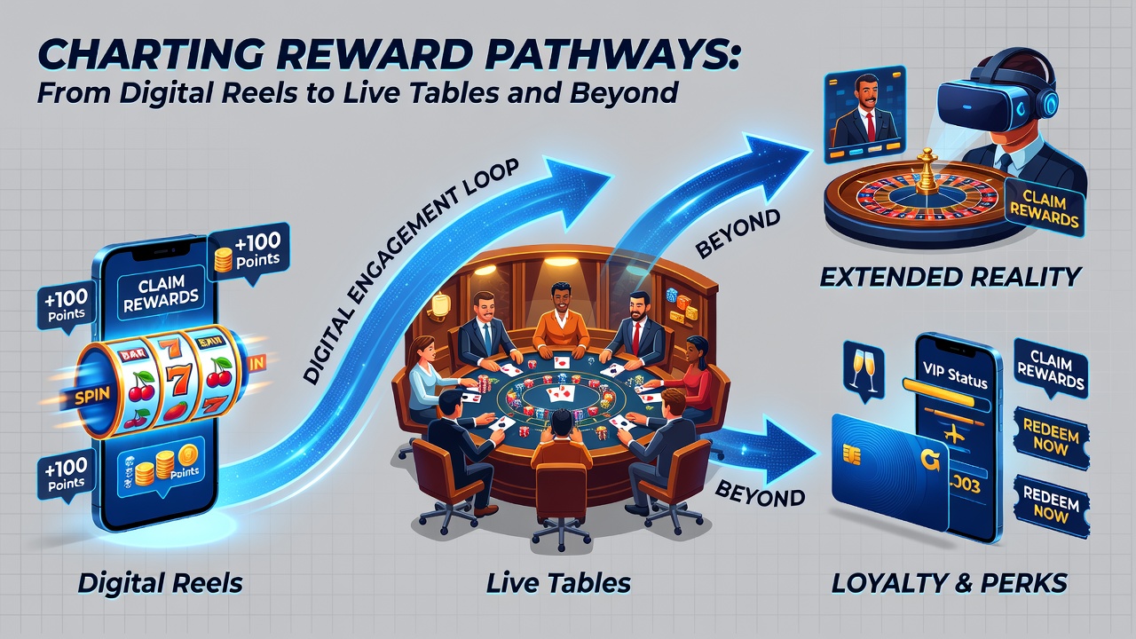 Live dealer table scene connected to online reward tracking interface