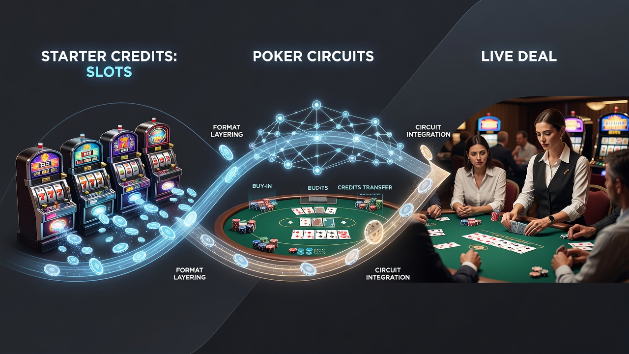 Screenshot of a poker circuit interface linked to live dealer extension options