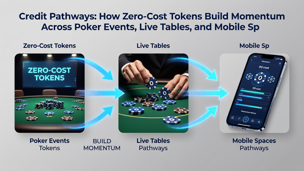 Diagram depicting credit flow from live casino tables to mobile sports wagering interfaces with token icons connecting the stages