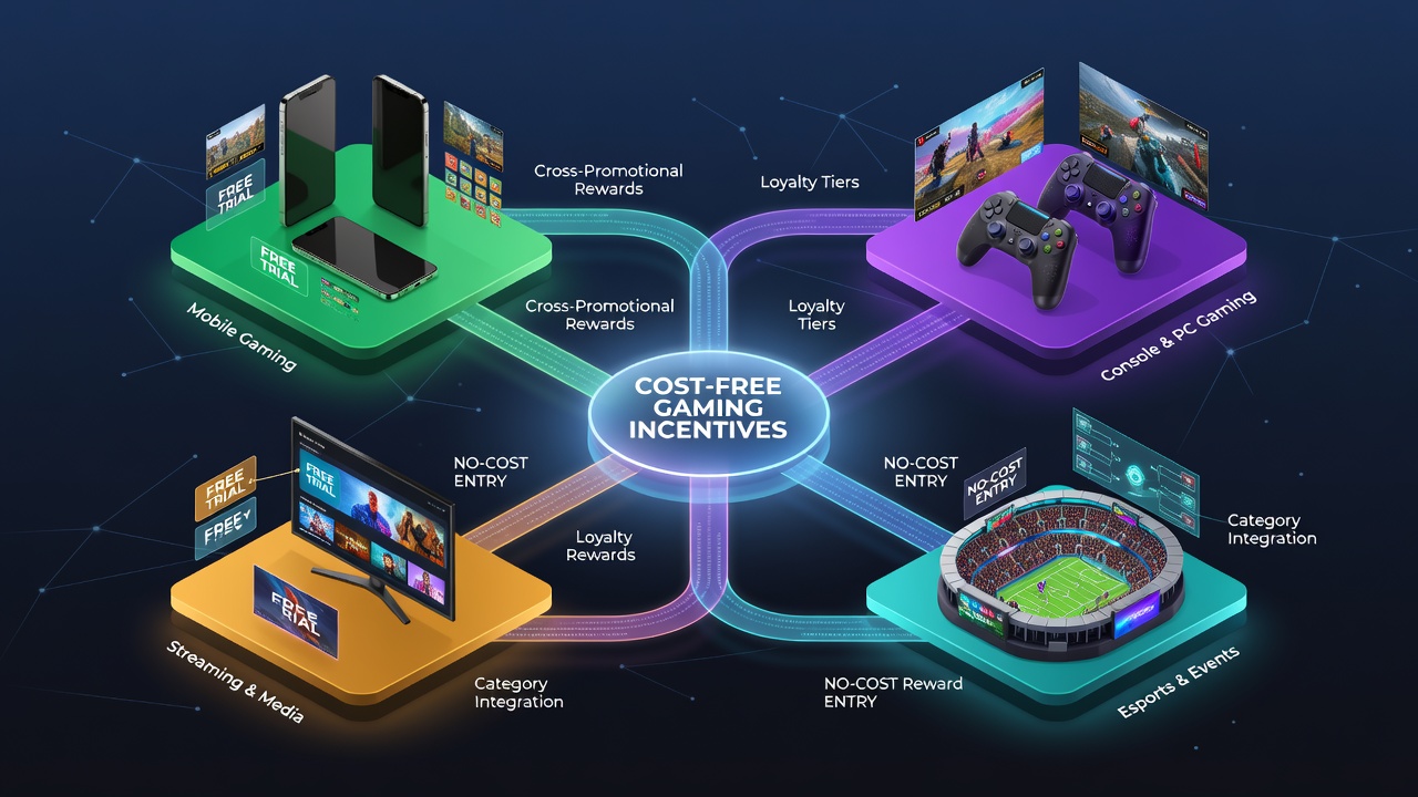 Diagram showing layered reward flows between mobile games, console titles, and streaming services