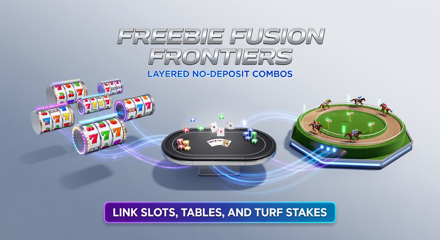 Close-up example of a no-deposit combo interface displaying free spins tally converting to table chips and horse racing bet slips, with progress bars linking the three pillars