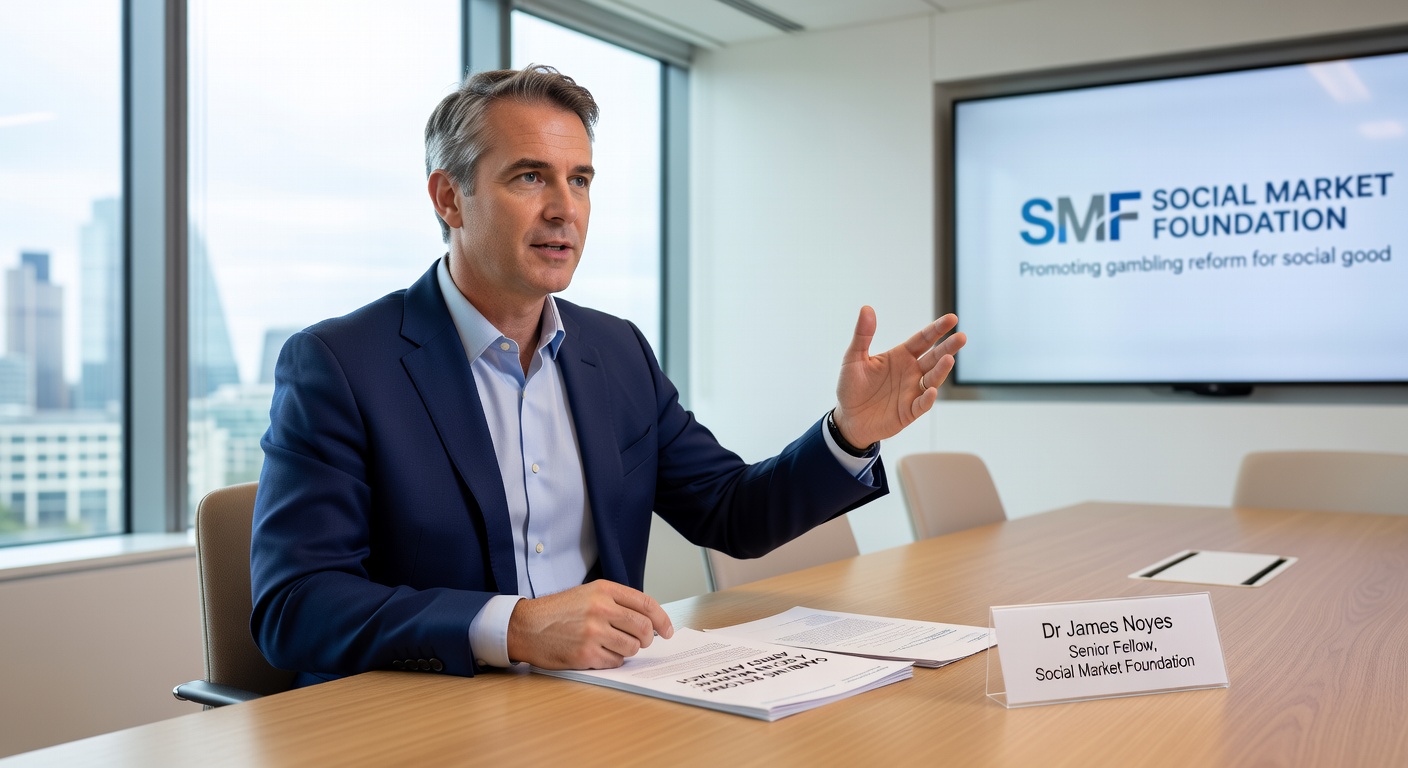 Graph showing rising online gambling trends with overlaid icons for stake limits, tax increases, and risk checks in the UK market