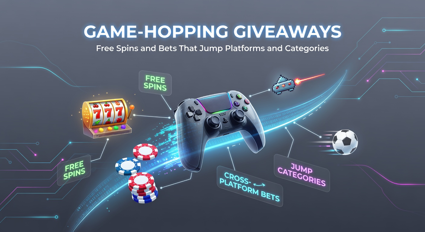 Dynamic infographic depicting a chain of bonuses hopping from slot reels to soccer pitches, poker tables, and live dealer studios across operator logos