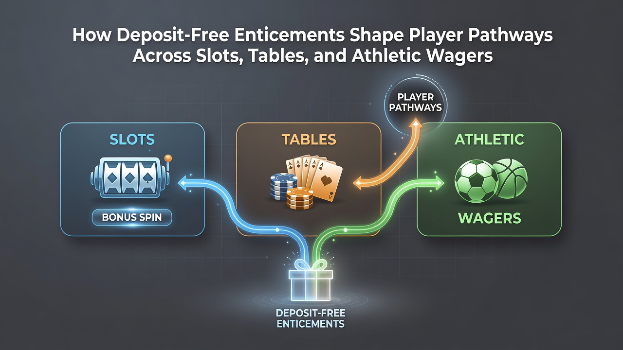 Diagram depicting the flow from free spins on slots to table game credits and then to sports betting options