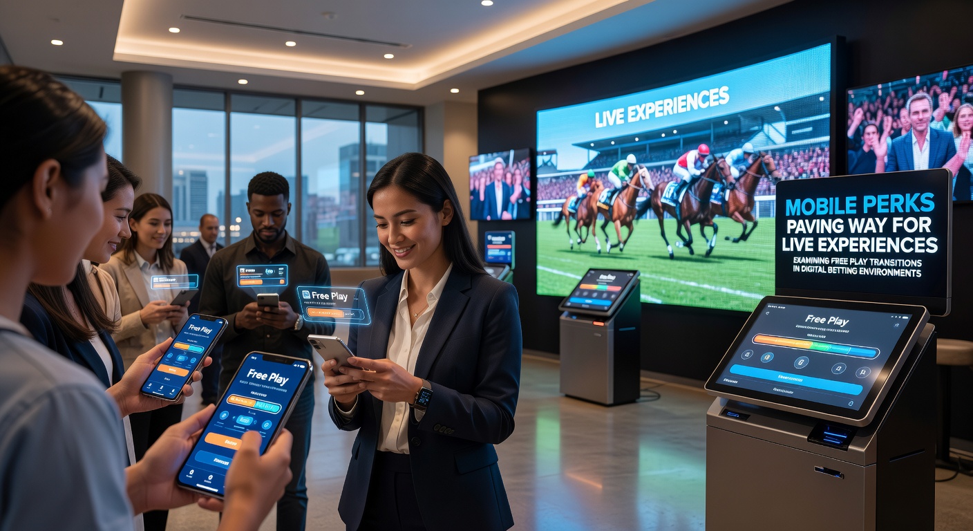 Mobile app interface showing free play bonuses transitioning users toward live dealer tables and in-person event promotions