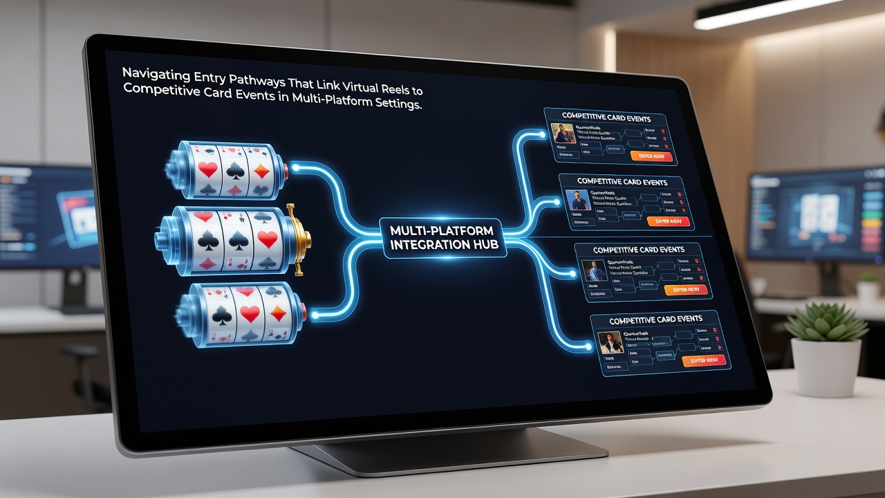 Diagram showing data flow between slot machines, poker tables, and cross-device user accounts