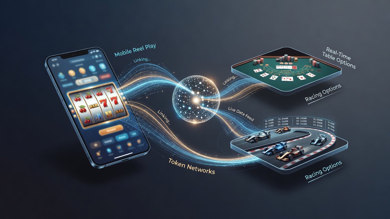 Racing interface on mobile screen showing token balance transfer to live table and reel options