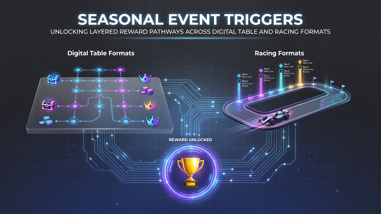Layered bonus pathways connecting table games and racing formats