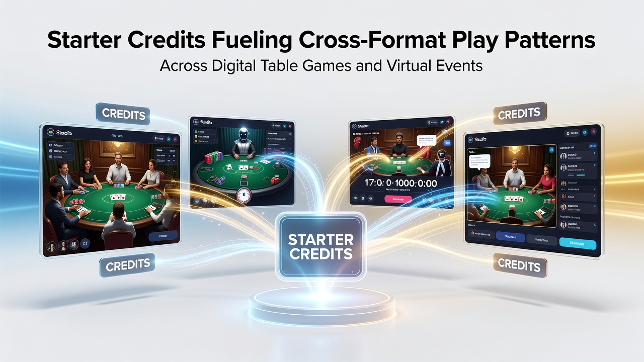 Virtual event dashboard displaying cross-format credit usage between table games and tournament brackets