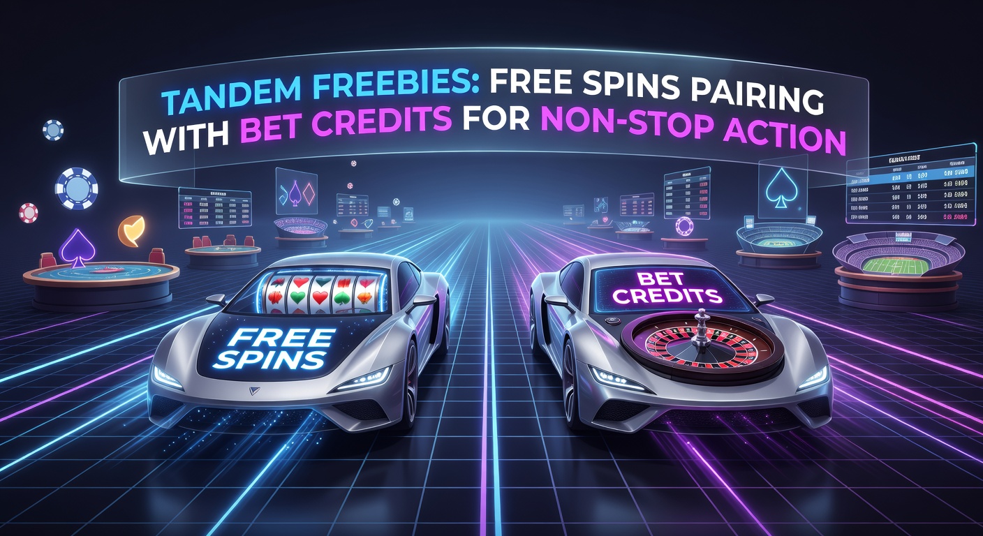 Vibrant casino slots spinning alongside sportsbook odds displays, illustrating tandem free spins and bet credits in action