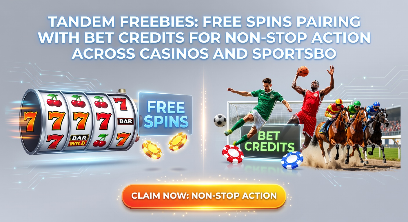 Dynamic split-screen of slot reels whirling next to a sportsbook interface showing live odds and bet slips for tandem promotions