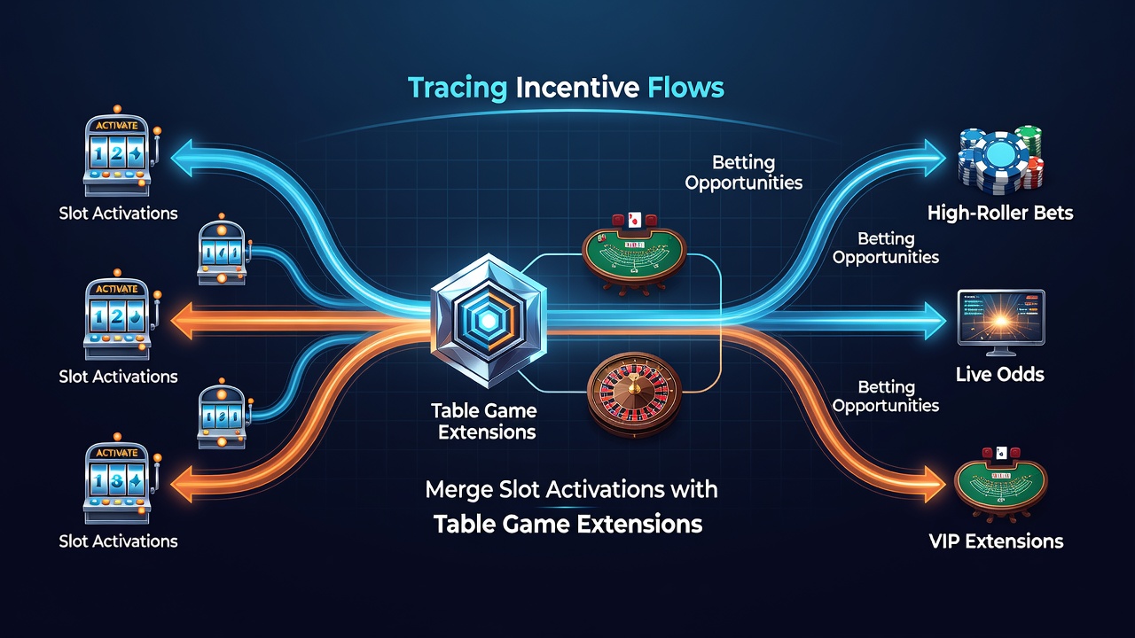 Flow chart illustrating how table game extensions merge with sports betting opportunities in promotional structures